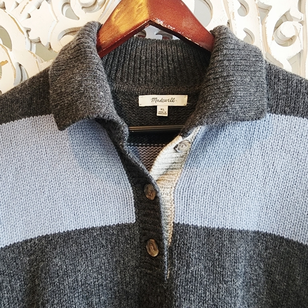 MADEWELL RUGBY UNISEX STRIPES POLO SWEATER EUC WOOL & ALPACA BLEND SIZE XL - Picture 13 of 15